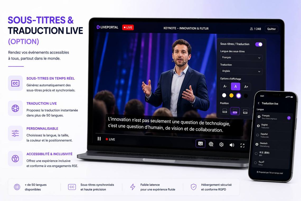 Sous-titres & traduction live (option)